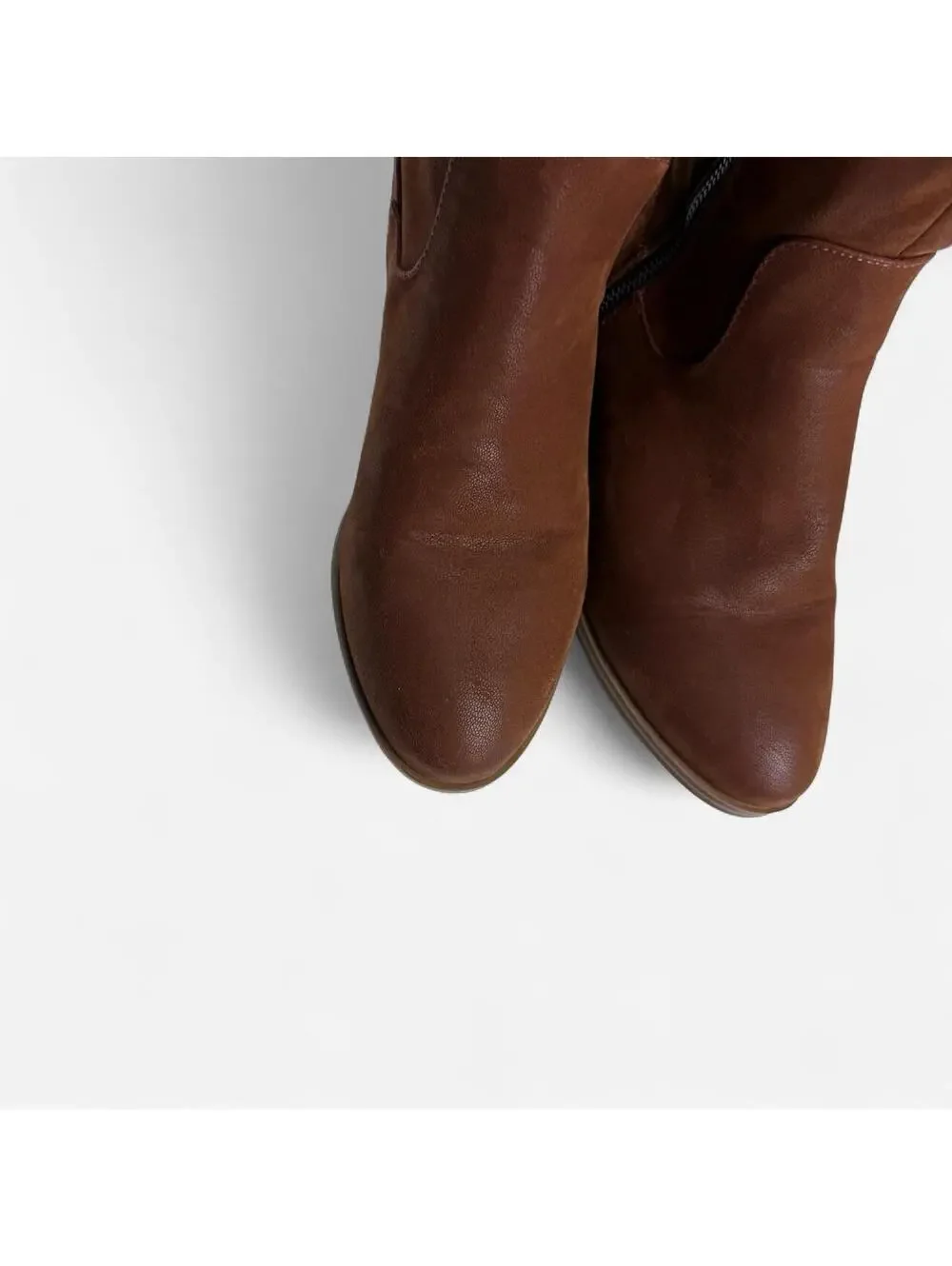 MIA Cognac Leather Tall Pull On Block Heel Boots in Brown